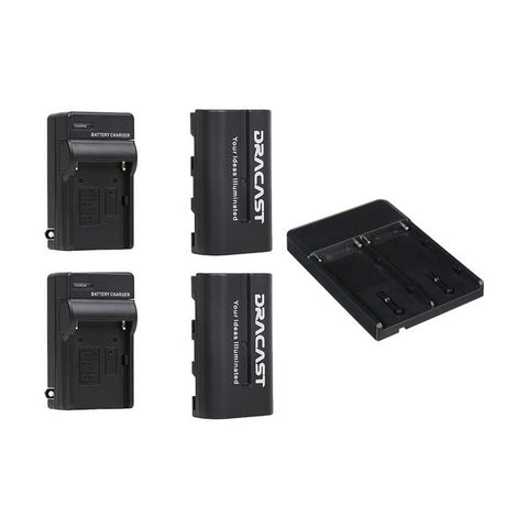 Dracast 2x NP-F 2200mAh Batteries and 2 Charger Kit with V-Mount to NP-F Converter